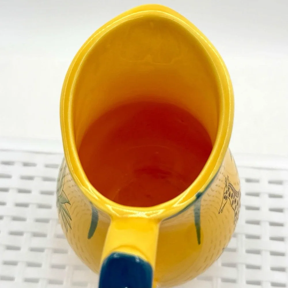 Vintage Pottery Barn Safari Creamer & Sugar Bowl Set Yellow Animals Jungle